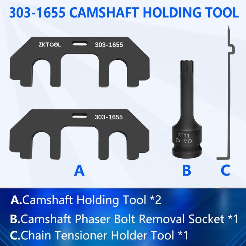 ZKTOOL 303-1655 3.5L Engine Camshaft Holding Alignment Timing Tool, Compatible with Ford 3.5L EcoBoost Upgraded GT F-150 Expedition Navigator, with RT11 Cylinder Head Screw Removal Socket - Image 2